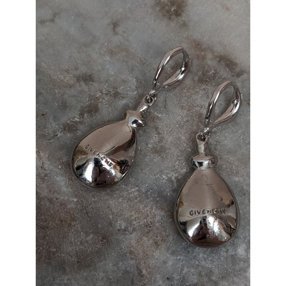 Givenchy Silver Tone Pave Crystal Drop Earring with Blue Glass Stone - Picture 5 of 10